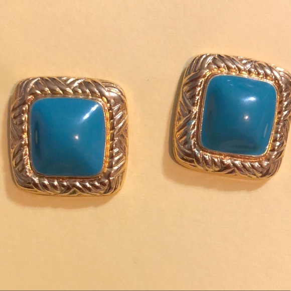Blue Gold Tone Earrings - Picture 1 of 4